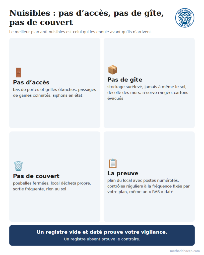 Prévention des nuisibles en cuisine : pas d'accès, pas de gîte, pas de couvert, et la preuve